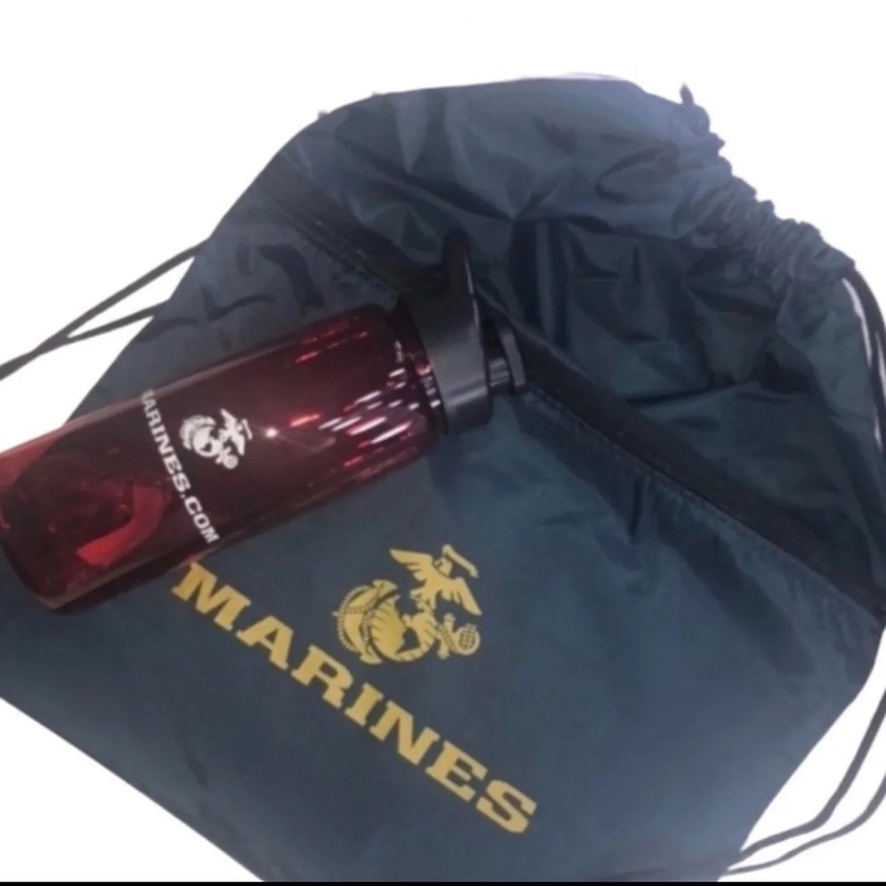 - USMC water bottle and string backpack